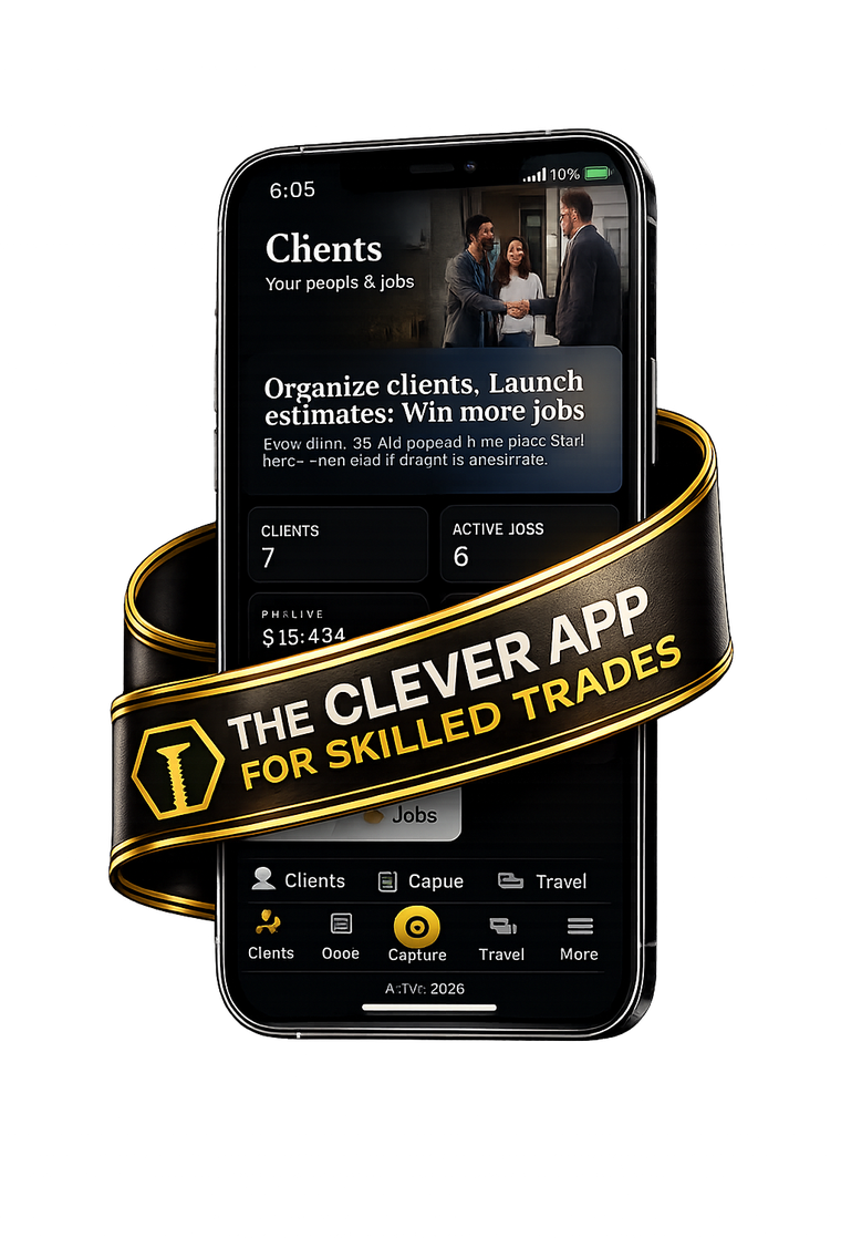 The Callide app on a phone, wrapped in a banner reading: the clever app for skilled trades